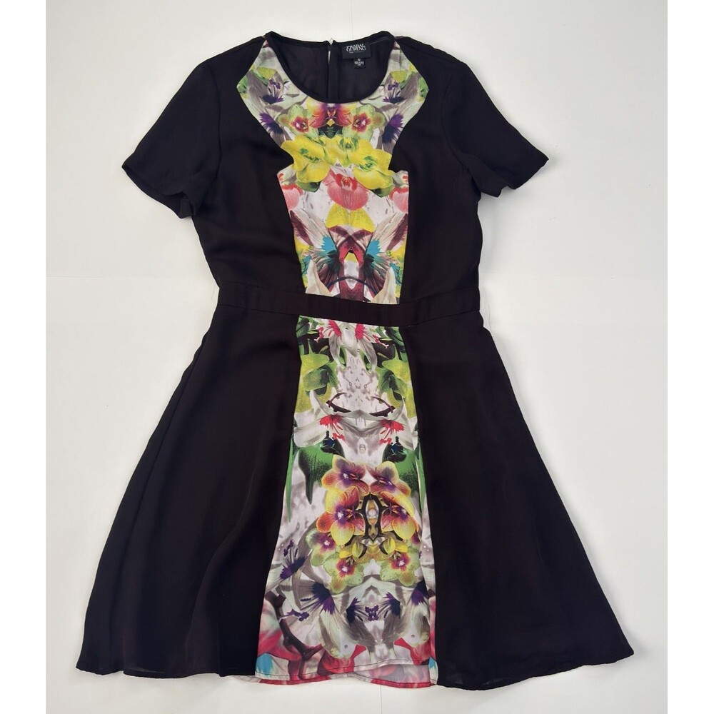 Prabal Gurung for Target Floral Print Black Womens Short Sleeve Dress US 12